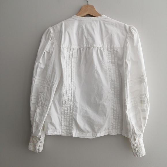 By Anthropologie Delilah Pleated Peasant Blouse Embroidered White Lace Size 4 - Picture 11 of 17